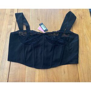 Pretty Little Thing Size 14 Black Lace Balconette Cropped Corset Top Sexy NWT